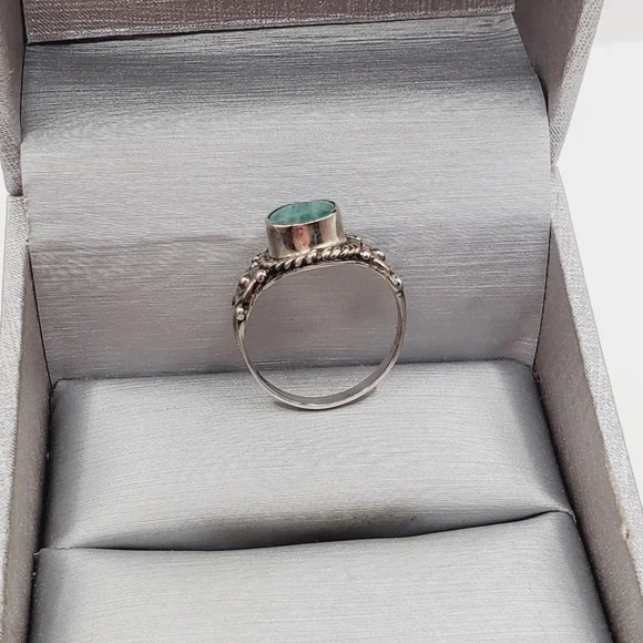 Natural Round Socoto Emerald Solitaire Artisan Ring in Sterling Silver 1.25 ctw